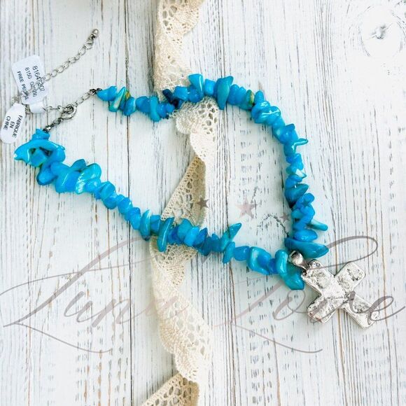 FREE PEOPLE Supernova Choker In Turquoise & Silver NWT - Picture 4 of 5